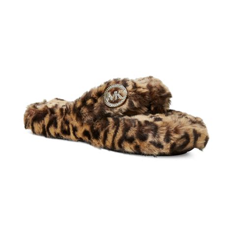 Michael Kors MK Jet Set Faux Fur Leopard Womens 8 Slippers